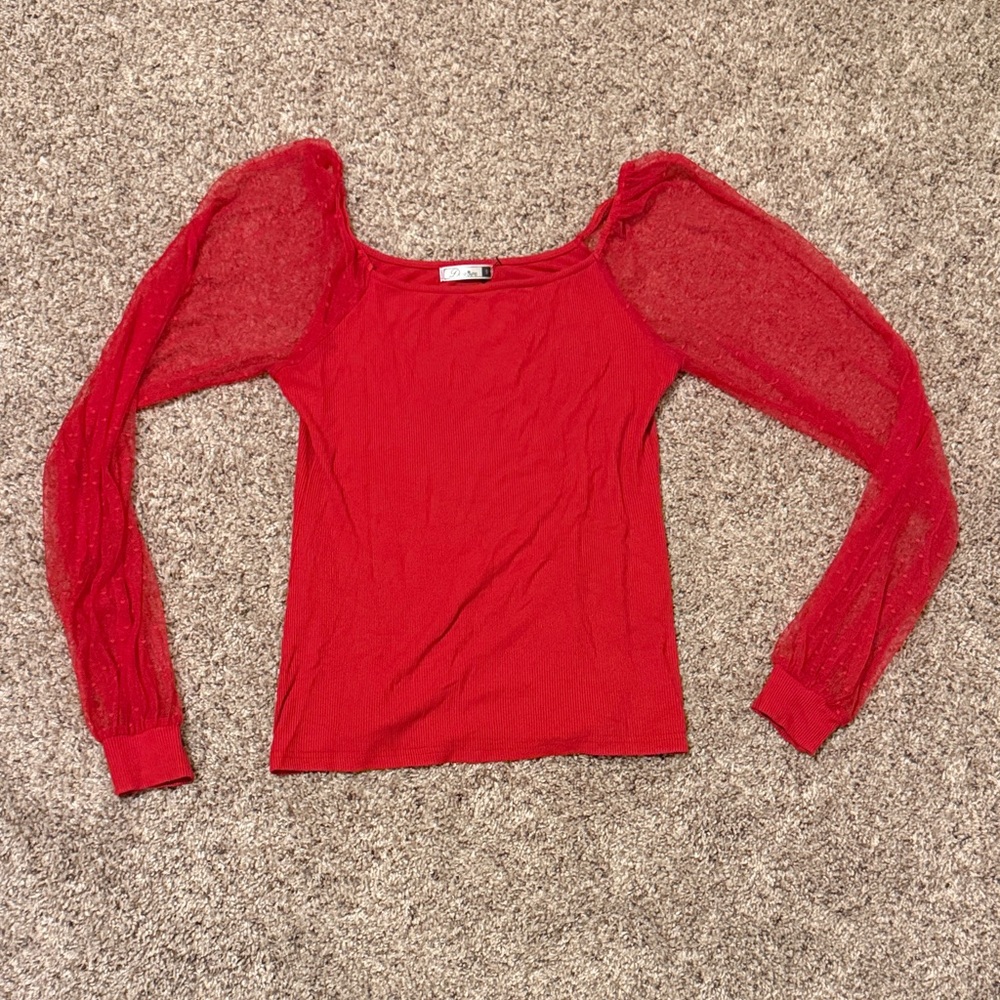 Chic Scarlet Lace Sleeve Blouse